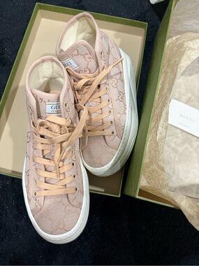 Gucci Blush GG Canvas Platform Tennis Sneakers